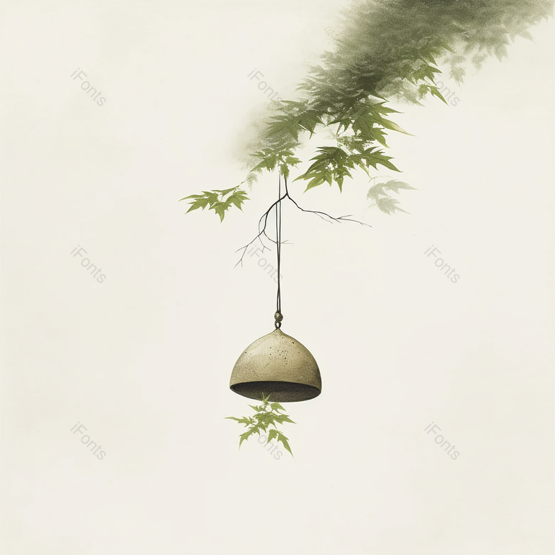 简约风绿色枫叶吊坠铃铛插画中国风,插画/手绘图,插画/手绘图库,插画/手绘图下载,插画/手绘